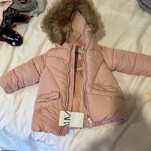 NWT Zara baby pink puffer